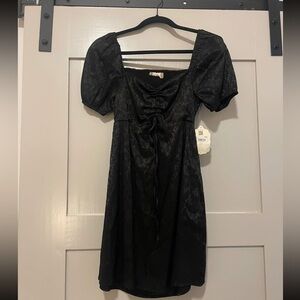 Black satin mini dress